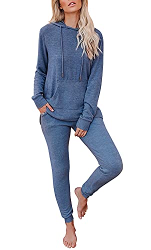 Wanliss Lounge Sets For Women Two Piece Outfits Sweatsuits Sets Long Pant Loungewear Workout Athletic Tracksuits With Pockets (Blue, Small) #TOP1
