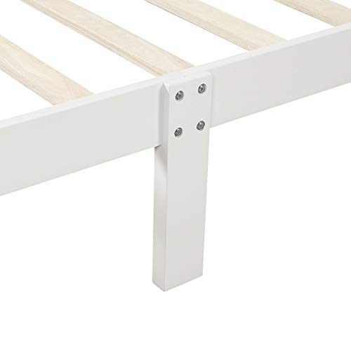 Meritline Twin Size Bed Frame, Solid Wood Platform Bed Frame Mattress Foundation Sleigh Bed With Headboard/Footboard/Wood Slat Support (White) #TOP6