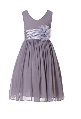 Bow Dream Flower Girl Dress Junior Bridesmaids V-Neckline Chiffon Grey 12