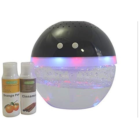 EcoGecko Magic Ball, Light Up Air Revitalizer, Air Freshener, Room Aromatizer, Aroma and Essential Oil Diffuser with Orange Peel, Cinnamon Oils, 2 Bottle 30ml Each (Black) Cover