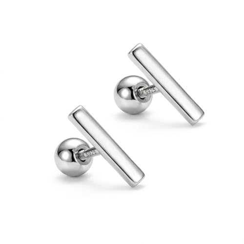 COSMO CARAT 14K Gold Plated Bar Earrings for Women Nap Earrings 925 Sterling Silver White Gold Bar Stud Earrings Screw Back Hypoallergenic Stackable Second Piercing Cartilage Helix Flat Back Earrings