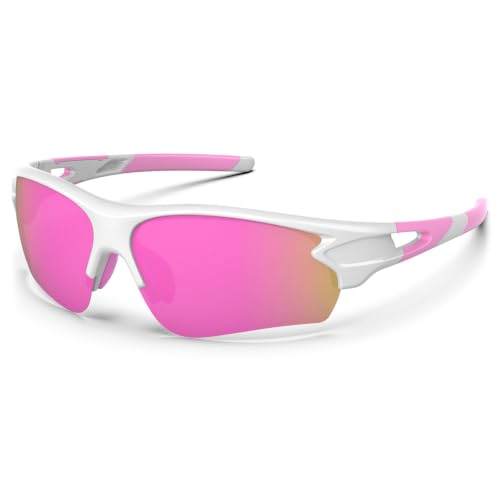 BEACOOL Polarized Sports Sunglasses Men Women Running Cycling Hiking Baseball Golf Fishing MTB Bike Driving UV400 Protection TAC Glasses White Pink