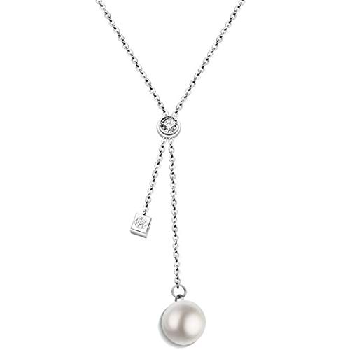 Jude Jewelers Stainless Steel Cubic Zircon Pearl Classical Simple Style Collar Necklace (Silver)