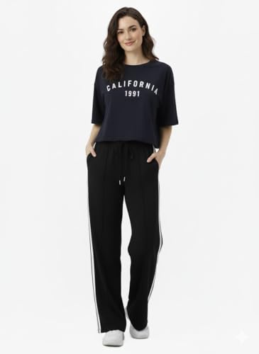 Image of EHA Women Co-ord Set for Girls | Stylish Two Piece Dress with Oversize Tshirt & High Waist Jogger|Trendy Cotton Blend Track Suit Set for Women | Casual /Travel & Lounge Wear Outfits