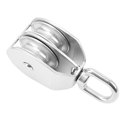 Bloque de polea doble de acero inoxidable, resistente, capacidad de carga de 400 kg para cuerda de alambre, tendederos, sistema de rodillos de apriete de tienda de campaña