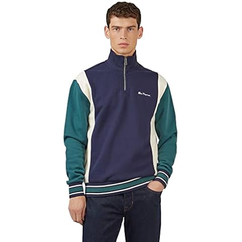 Ben Sherman Mens Half Zip Funnel Neck Jumper Marine Sweatshirt Cover