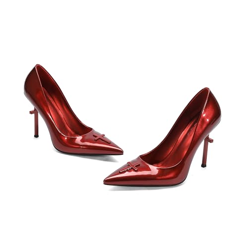 Women's Heeled Pumps Metallic Red Patent Leather High Heel Shoes Cross Detail Stiletto Heels Shoes Pointed Toe Design Dress Shoes3