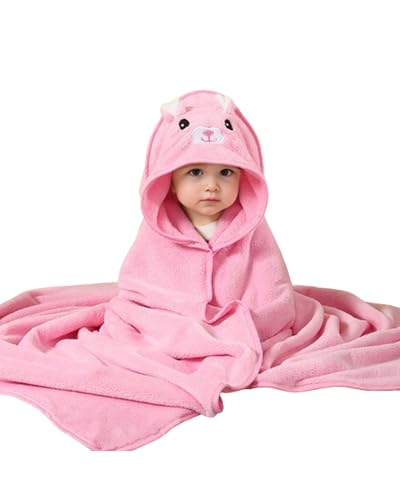 Image of GUDGUDEE Hooded Towels for Boy and Girl Cotton Bath Towel Pink Bear Animal Design Towels Soft and Absorbency Towel, Large