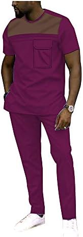 Men`s 2 Piece Set African Dashiki Tracksuit Short Sleeve Blouse Tops and Pants Set Plus Size