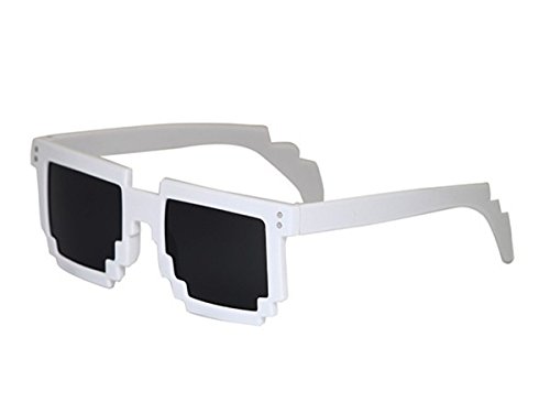 Chezi 5dpi Pixel Shape Studded Nerd Funny Square Sunglasses (white)