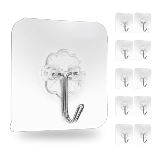 Image of StrongHold Wall Hooks for Hanging , Self Adhesive , Sticky Hooks , Heavy Duty Hooks Without Drilling, Pack of 10