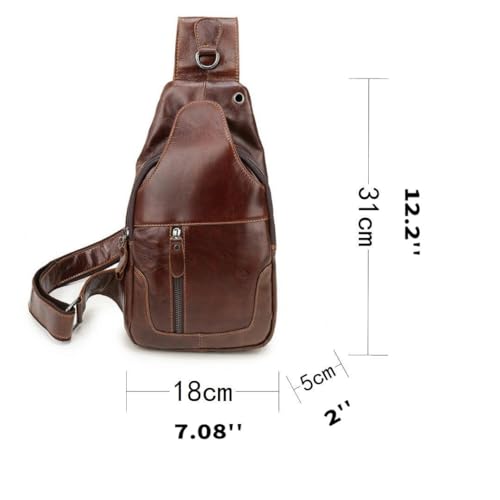 Genuine Leather Sling Bag Shoulder Chest Crossboby Bag Unisex Outdoor Waterproof Casual Daypack (black)3