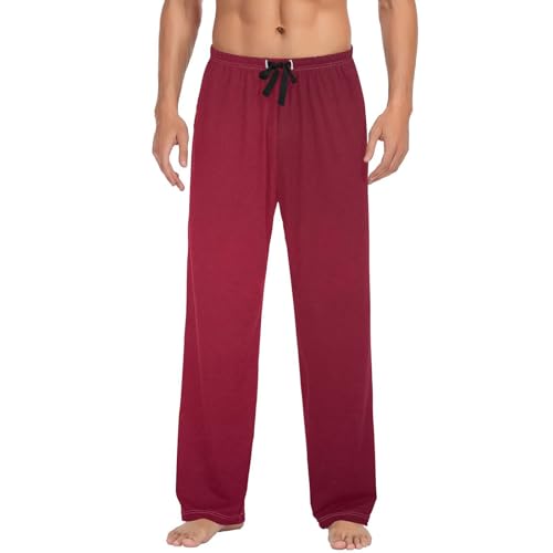 Burgundy Red Solid Color Men's Pajama Pants, Comfort Soft Cotton Lounge Pants Pajama Bottoms with Pockets for Men2