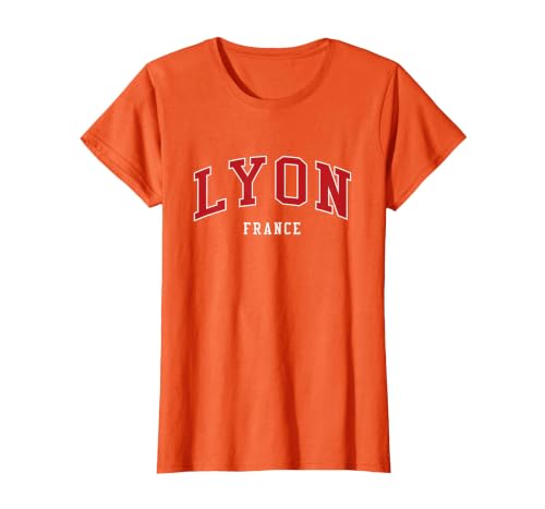 Lyon France College University Style T-Shirt, Women, Orange, Large