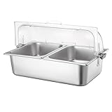 Bandeja de acero inoxidable con cubierta superior enrollable transparente, dispensador de condimentos de buffet para mostrador de alimentos y organización de barra de ensaladas