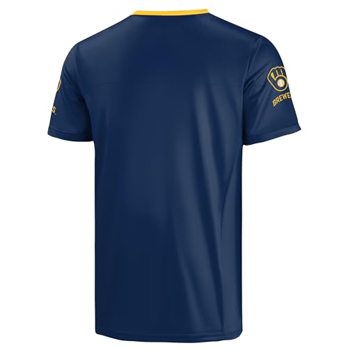 Image of FOCO MLB Men's Officially Licensed Primary Logo Wordmark Ballpark Team Color Baseball Performance V-Neck Top
