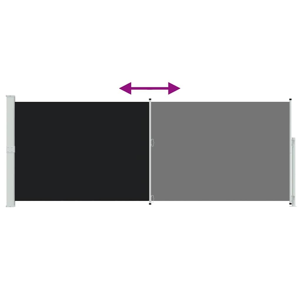 Tenda da sole laterale, estensibile, 180 x 500 cm, nera, resistente ai raggi UV e all'acqua, per balcone, terrazza, protezione dal vento, per giardino, campeggio