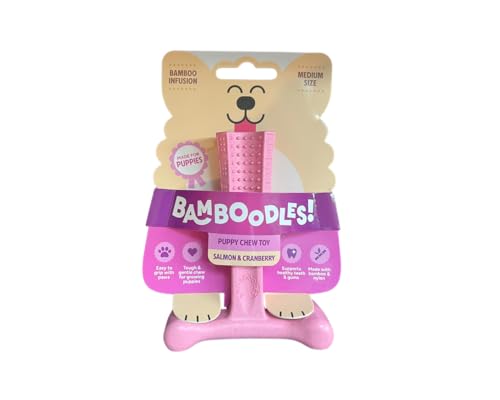 Bamboodles Puppy Dog Chew Salmon and Cranberry Flavour | Medium | T-Bone Shape | Gentle Chew Stick for Puppies | Long Lasting Natural Chew Toy to Soothe Teething