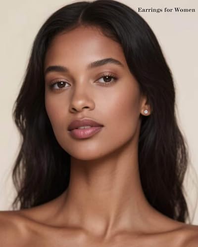 925 Sterling Silver Cubic Zirconia Studs Earrings for Women Men - Hypoallergenic 14K White Gold Plated 5/6/7/8mm Clear Round Cut CZ Studs Earrings4