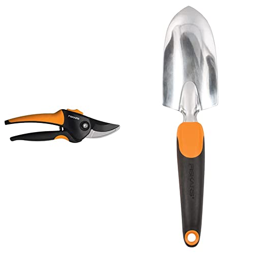 Fiskars 79436997J Softgrip Bypass Pruner, Black/Orange & 384220-1001 Ergo Garden Hand Trowel, Black