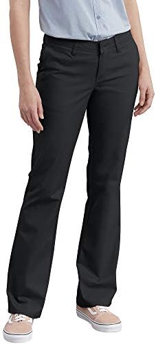 Dickies Women's Flat Front Stretch Twill Pant Slim Fit Bootcut, Black, 2