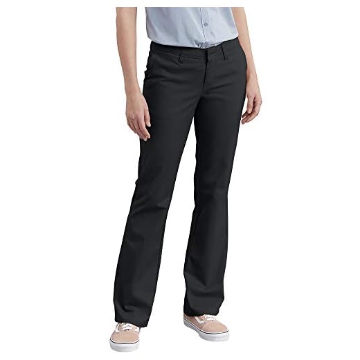 Dickies Women's Flat Front Stretch Twill Pant Slim Fit Bootcut, Black, 4