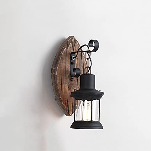 Aplique de pared vintage de madera E27 para pasillo y dormitorio 23x36cm 5