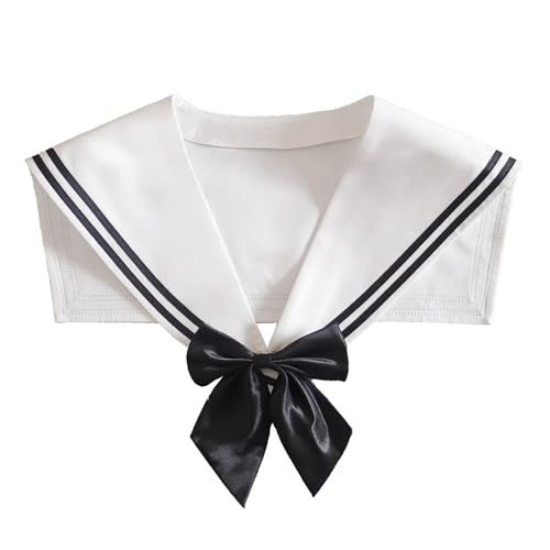 KUFEIUP Women's Fake Sailor Collar JK College Style Fake Collar with Bowtie (White)