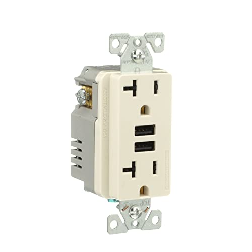 Eaton 3.6A Usb Type A Charger With Tr Duplex Receptacle 20A/125V, Light Almond #TOP5
