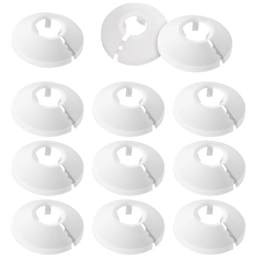 12PCS Radiator Pipe Covers, 15mm Radiator Pipe Collars White, No Glue Needed Easy Fit, Plastic White Radiator Pipe Covers Caps Durable PP Pipe Covers for Diameter Pipe Decoration