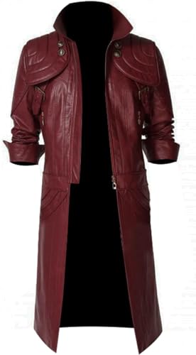 SpazeUp Costume 5 Cosplay Maroon Leather Trench Coat Men - Costume 4 Black Leather Gothic Hooded Jacket Coat