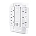 CyberPower CSP600WSURC2 Surge Protector, 1200J/125V, 6 Swivel Outlets, 2 USB Charging Ports, Wall Tap Design, White