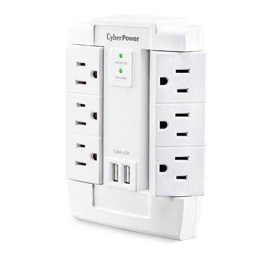 Image of CyberPower CSP600WSURC2 Surge Protector, 1500J /125V, 6 Swivel Outlets, 2 USB Charging Ports, Wall Tap Design, White, UL listed