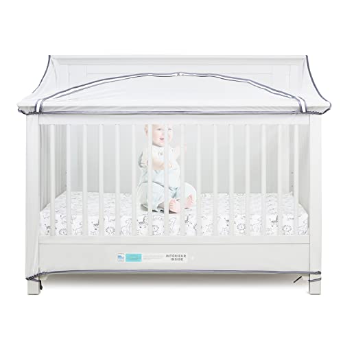 Image of Beberoad Love Convertible Crib Cover Mosquito Net for Baby Crib Full Cover with 2-Way Zipper Breathable Mesh Cover for Baby Crib (White)