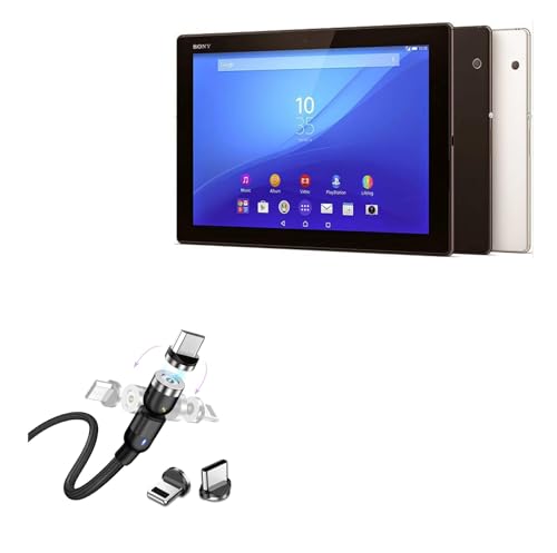 BoxWave Cable Compatible with Sony Xperia Z4 Tablet - MagnetoSnap AllCharge Cable, Magnet Charging Cable USB Type-C Micro USB - Jet Black