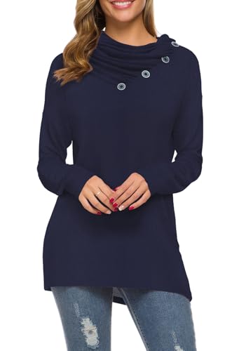 Image of WEACZZY Women's Long Sleeve Shirts Button Cowl Neck Casual Loose Tunic Tops Blouse Dressy Fashion 2026