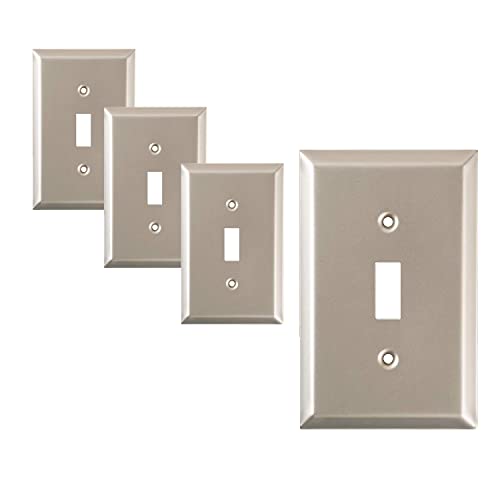 Sleeklighting Brushed Nickel Outlet Covers And Switch Plates-Decorative Wall Plate Light Switch Cover Flat -Variety Of Styles: Decorator/Duplex/Toggle / & Combo-Size: 1 Gang Toggle (4Pack) #TOP15
