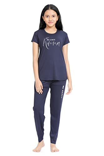 Image of Kids Night Suit for Girls - Cotton Set of Pyjama & T-Shirt Sleepwear - Lightweight & Comfortable Night Wear for Kids