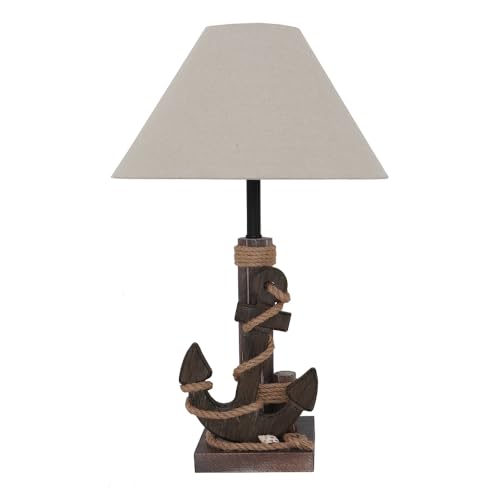 Grafelstein Tischlampe ANKER braun D35cm aus Holz mit Muscheln und Juteband Tau maritim E27