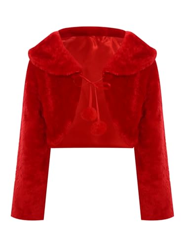 renvena Kids Girls Long Sleeves Faux Fur Bolero Shrug Bridesmaid Wedding Pageant Formal Event Cardigan