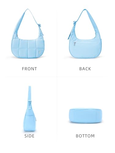 Image of WESTBRONCO Small Puffer Crescent Shoulder Bag for Women, Nylon Quilted Shoulder Purses, Puffy Handbags with Adjustable Strap