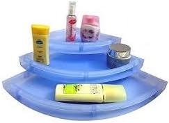 KITCHENEXP :UnBreakable" Premium Quality Crystal Clear Corner Set Plastic Bathroom Corner Shelves (Pack of 3, Clear) BLUE