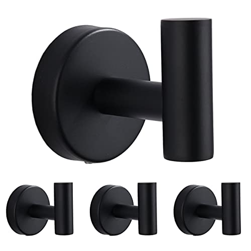 Lot de 4 crochets muraux pour serviettes de salle de bain - Noir mat - Très résistants - Pour porte d'armoire, placard - Pour salle de bain, cuisine, maison, garage, hôtel, bureau, chambre à coucher Cover