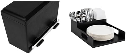 Mind Reader Straw Dispenser & Utensil Napkin & Plate Holder, Silverware Organizer, Serving Tray, Plastic Black
