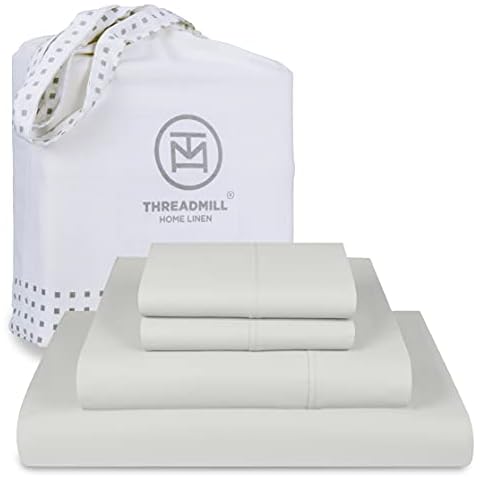 Threadmill Luxury Supima Cotton Sheets, 1000 Thread Count Soft 100% Cotton Sheets for King Size Bed, 4 Pc Light Grey King Bed Sheets Set, 5-Star Hotel Quality with Elasticized Deep Pocket King Sheets Cover