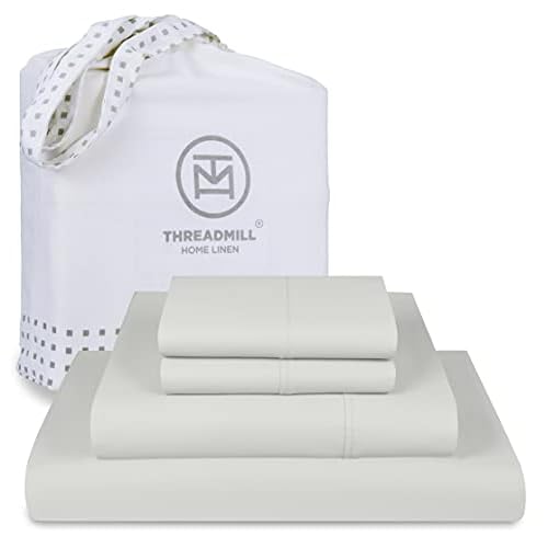 Threadmill Luxury Supima Cotton Sheets, Luxury 1000 Thread Count Soft 100% Cotton Sheets for Queen Size Bed, 4 Pc Light Grey Bed Sheets Queen Set, 5-Star Hotel Quality Deep Pocket Bed Sheets Set