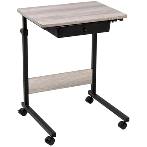J&V TEXTILES Adjustable Overbed Bedside Table with Wheels (Hospital and Home Medical Use) (Black) Cover