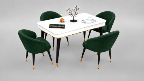 Image of WOODEN SPACE Majestic 4 Seater Wooden Dining Table Set | Urban Marble Top Dining Table with Chairs for Dining Room & Kitchen (Modern Classic Dark Green) (54 x 36 x 30 inch)