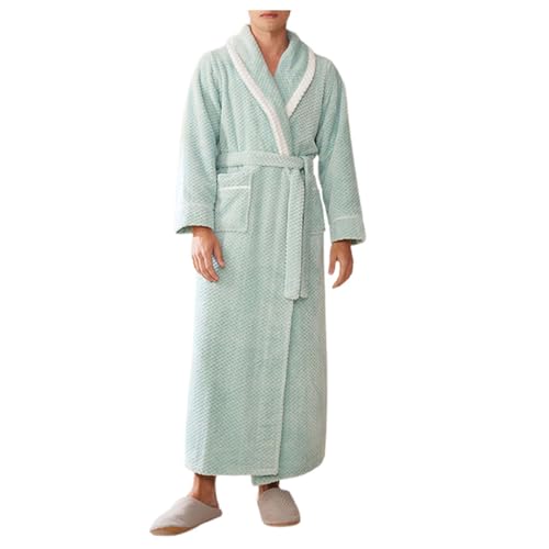 Albornoz de kimono para hombre mullido con bolsillos para cinturón, suave y largo, albornoz de spa para invierno, moda para el hogar, verde, XL