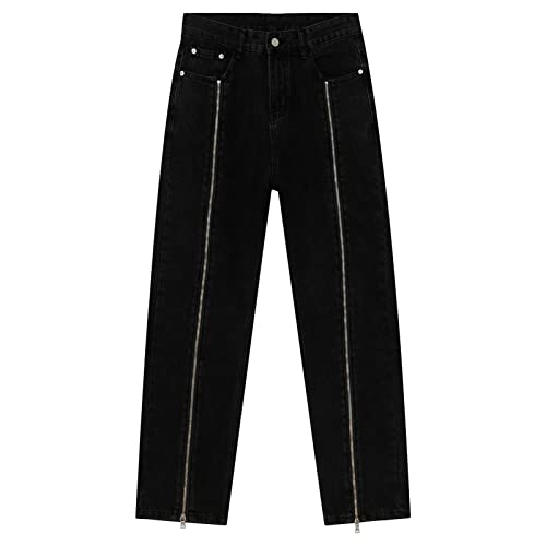 Men's Stylish Zipper Bell Jeans Classic Retro 60s 70s Flared Denim Pants Vintage Straight Leg Hip Hop Jean